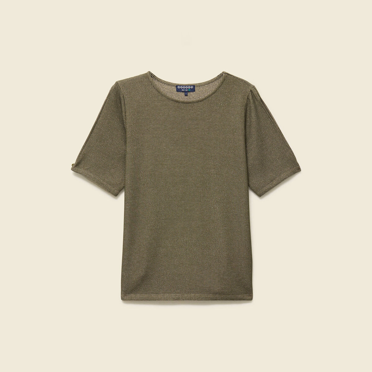 T-shirt manches courtes brillant vert kaki femme