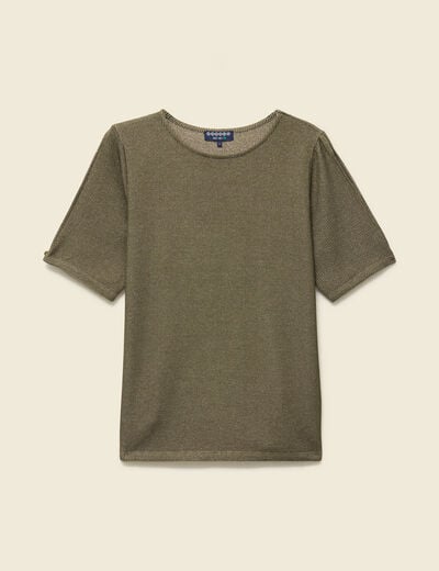 T-shirt manches courtes brillant vert kaki femme