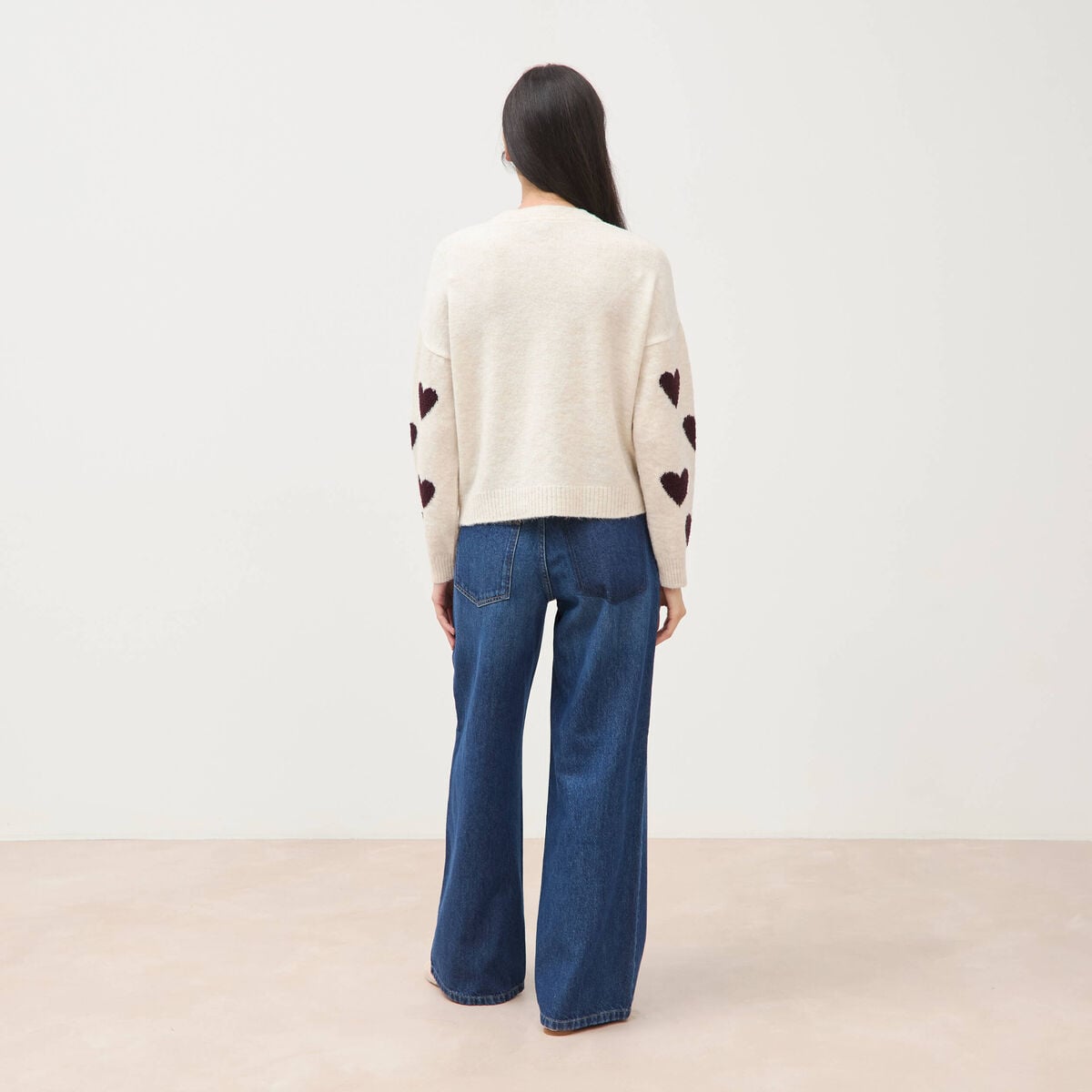 Pull manches longues bouclette col rond prune femme