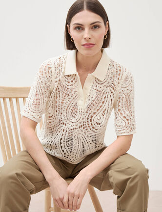 Polo coupe droite manches courtes ivoire femme