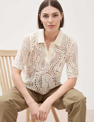 Polo coupe droite manches courtes ivoire femme