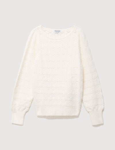 Pull manches longues col bateau ecru femme