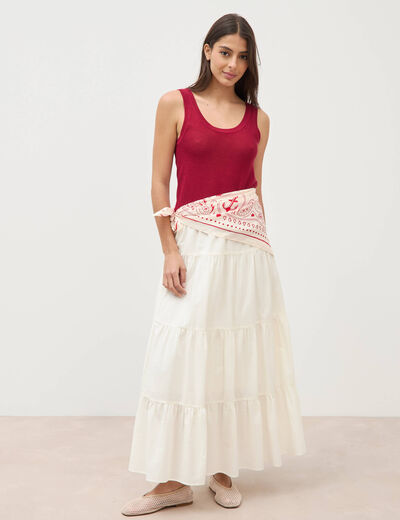 Jupe longue &eacute;vas&eacute;e en coton doubl&eacute;e ecru femme