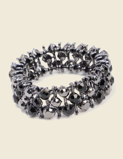 Bracelet large avec strass noir femme