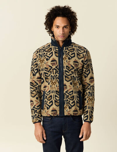 Gilet manches longues zipp&eacute; sherpa beige homme