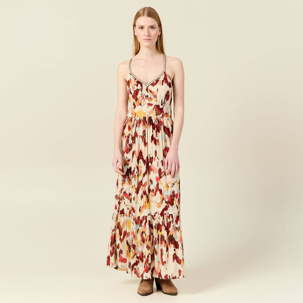 Robe longue évasée fluide sable femme