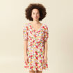 Robe fluide col v manches courtes rose framboise femme