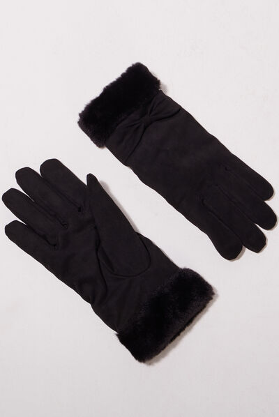 Gants avec noeuds noir femme