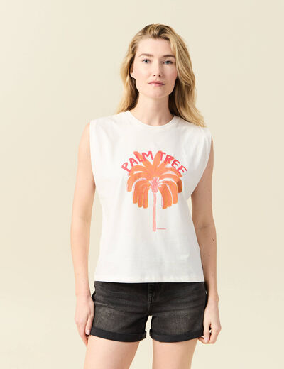 T-shirt sans manches ivoire femme