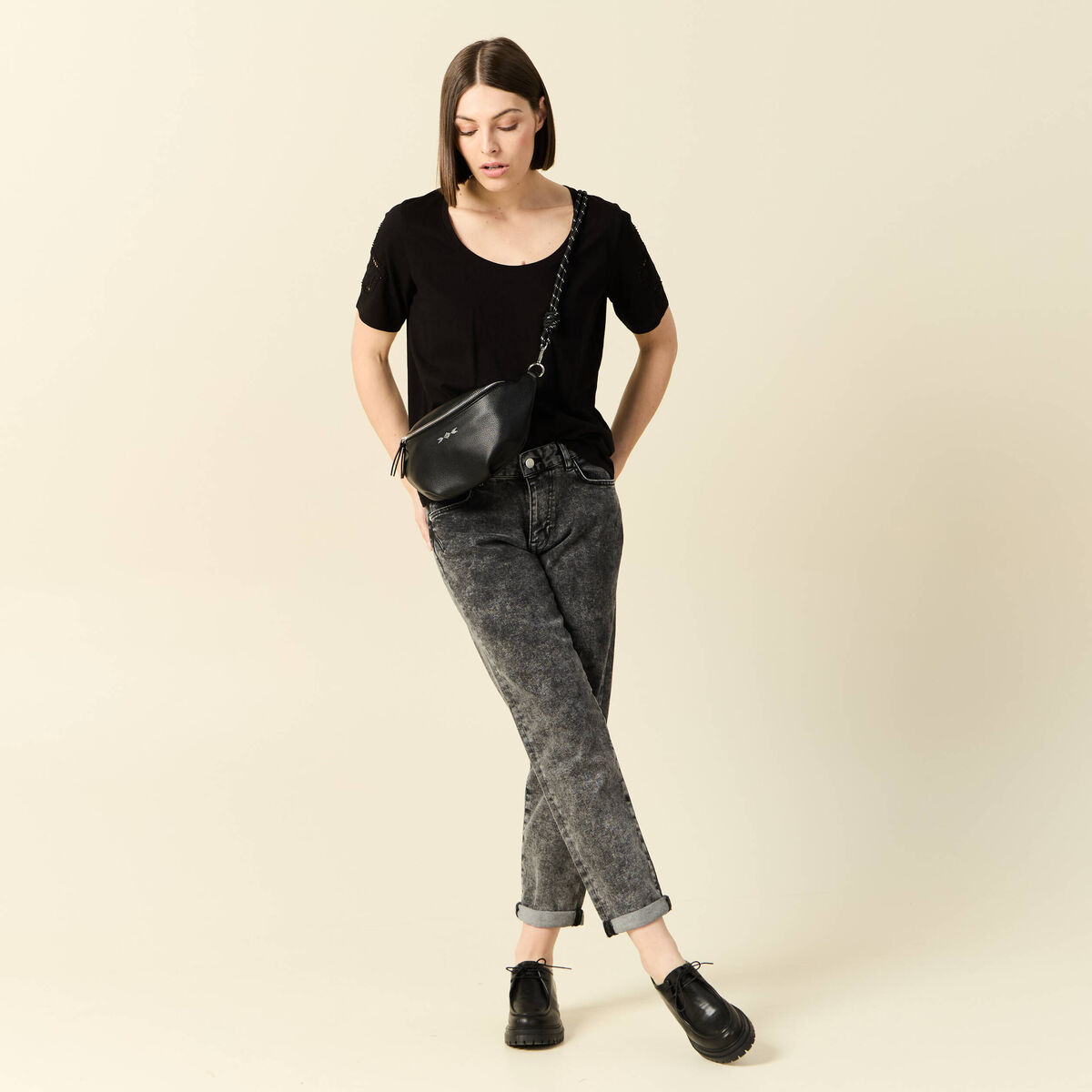 Jeans girlfriend 5 poches denim snow gris femme