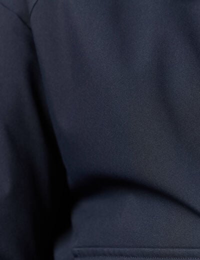 Veste droite courte col classique bleu fonc&eacute; femme