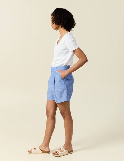 Short droit avec pinces bleu femme