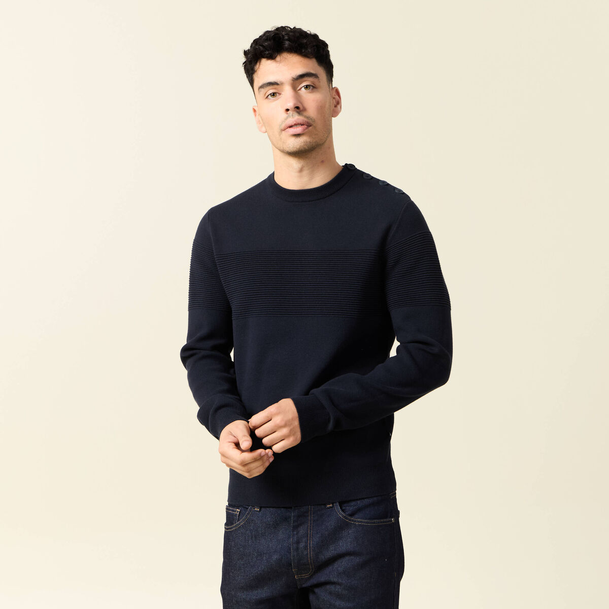 Pull éco-responsable bleu foncé homme