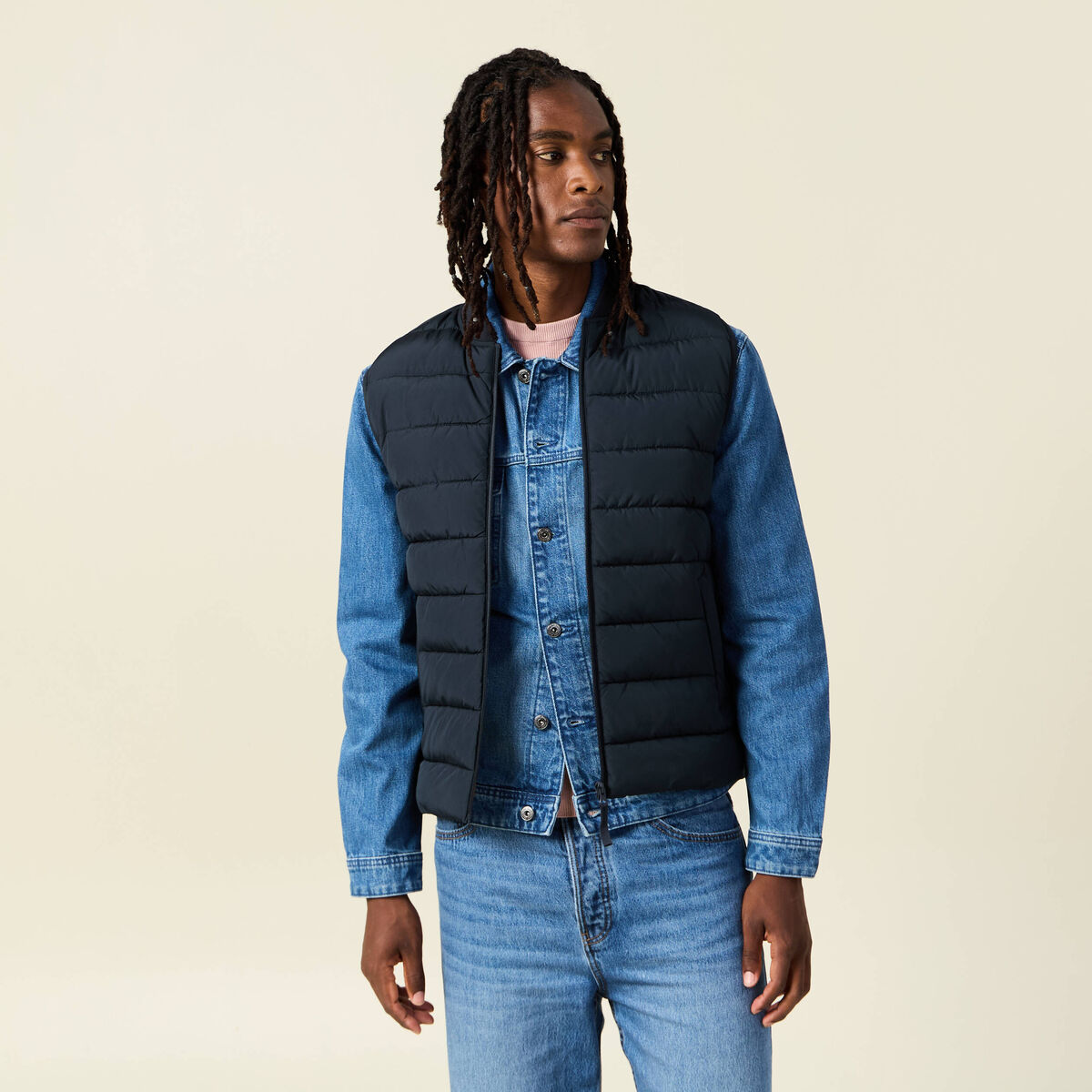 Doudoune courte sans manches bleu marine homme