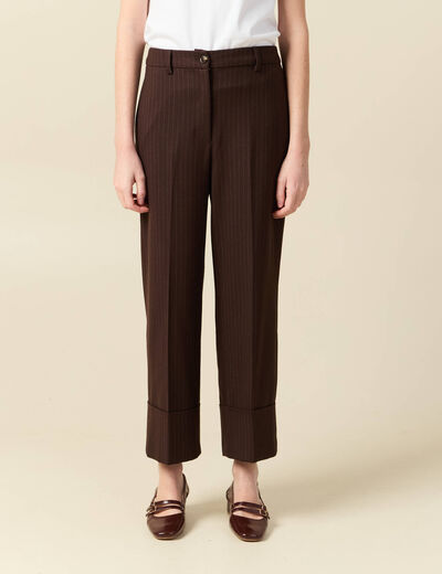 Pantalon taille haute marron fonc&eacute; femme