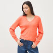 Pull droit col v manches longues rose corail femme