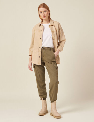 Pantalon battle 7/8&egrave;me taille standard vert kaki femme