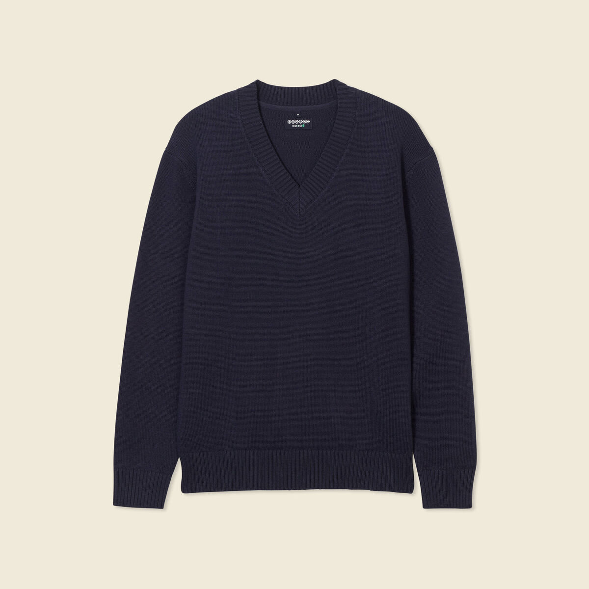 Pull fin col v manches longues bleu marine homme