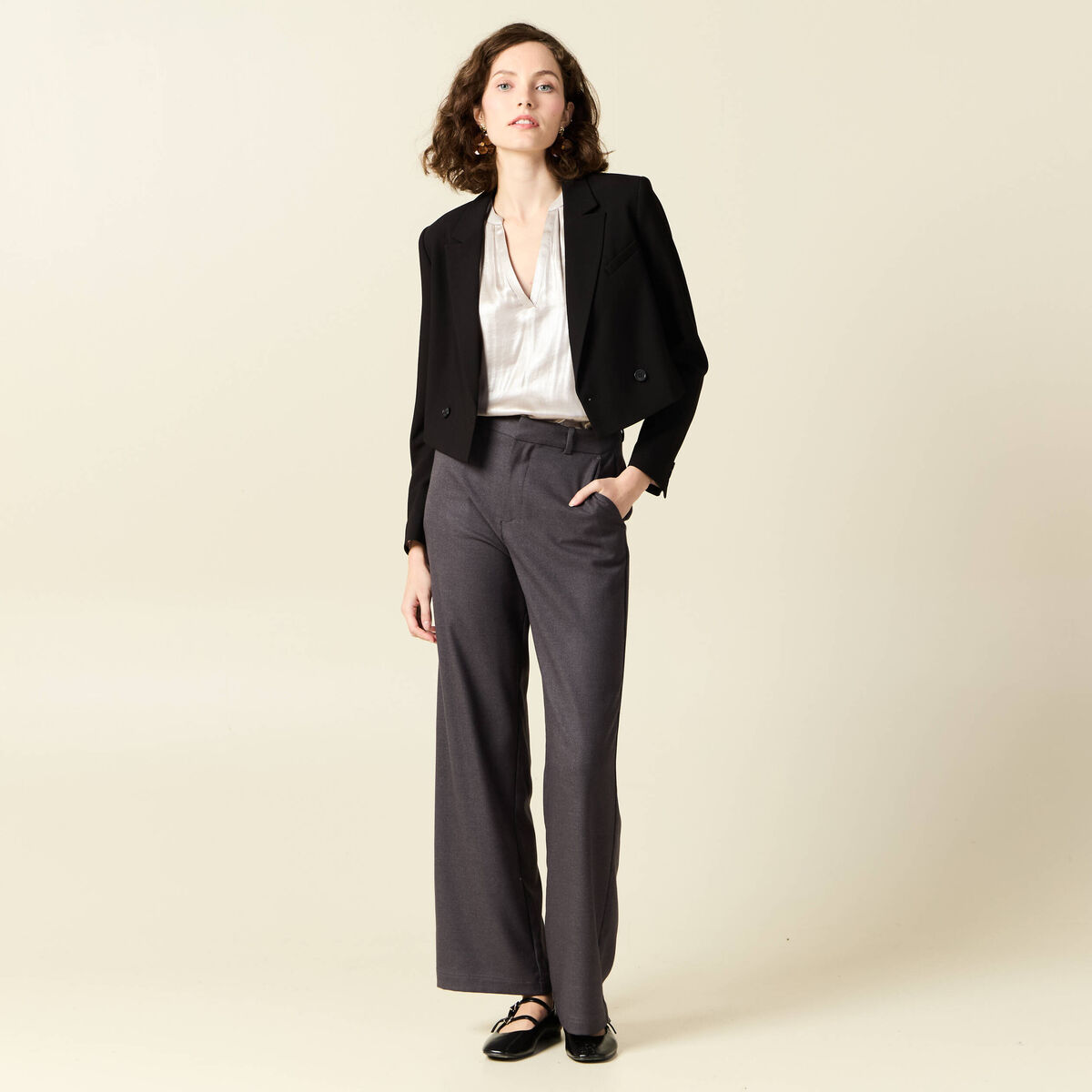 Blouse manches longues irisée gris argent femme
