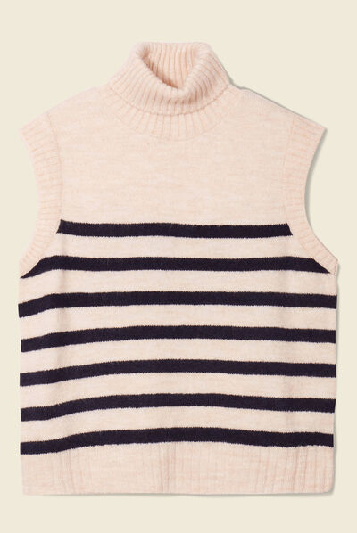 Pull sans manches creme femme