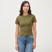 T-shirt ajust&eacute; col rond manches courtes vert olive femme