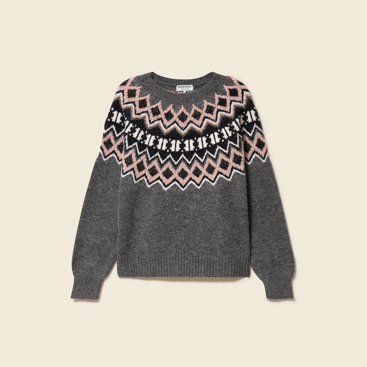 Pull col rond manches longues gris clair femme