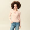 T-shirt cintr&eacute; manches longues col rond rose champagne femme