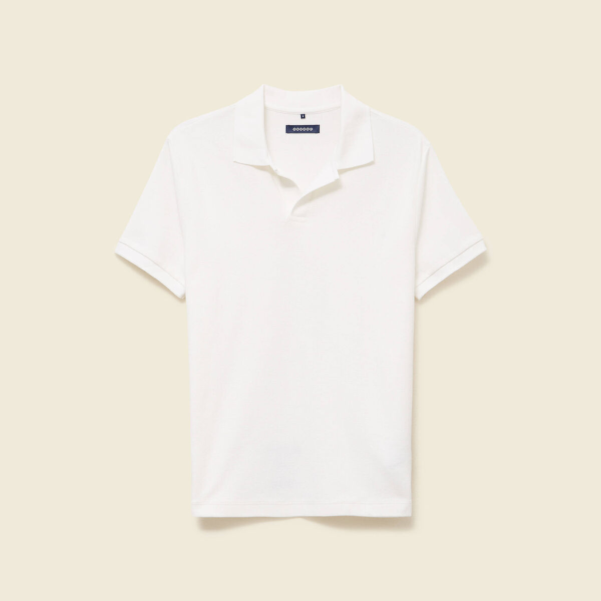 Polo cintr&eacute; col cubain manches courtes blanc homme