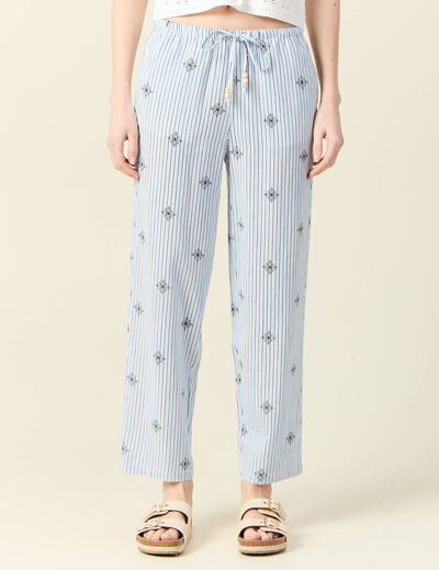 Pantalon droit 7/8ème bleu ciel femme