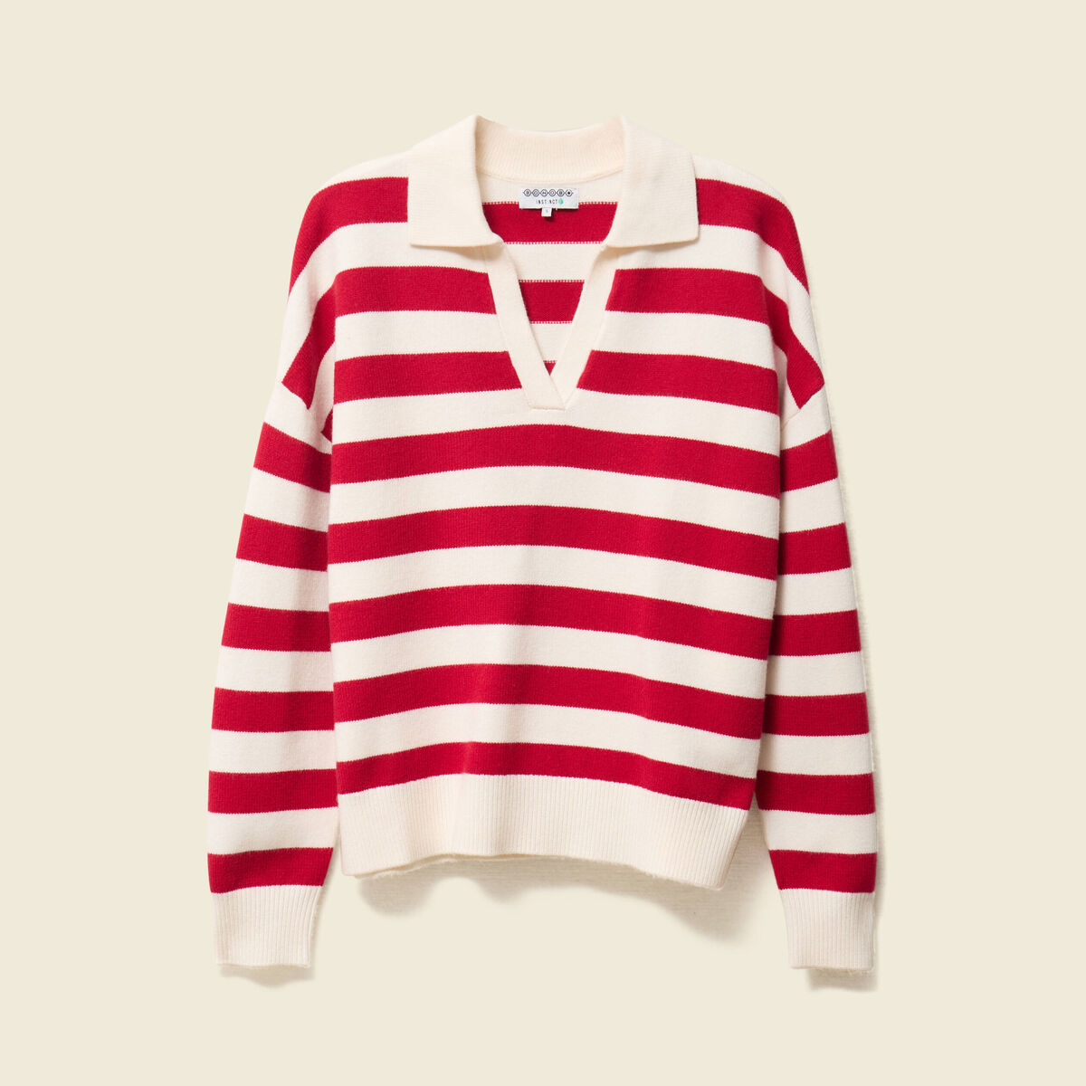 Pull manches longues col polo ecru femme