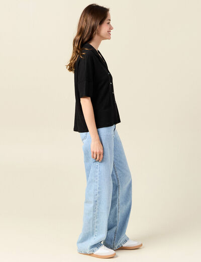 Chemise manches courtes noir femme