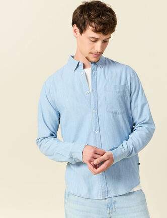 Chemise col classique manches longues bleu clair homme