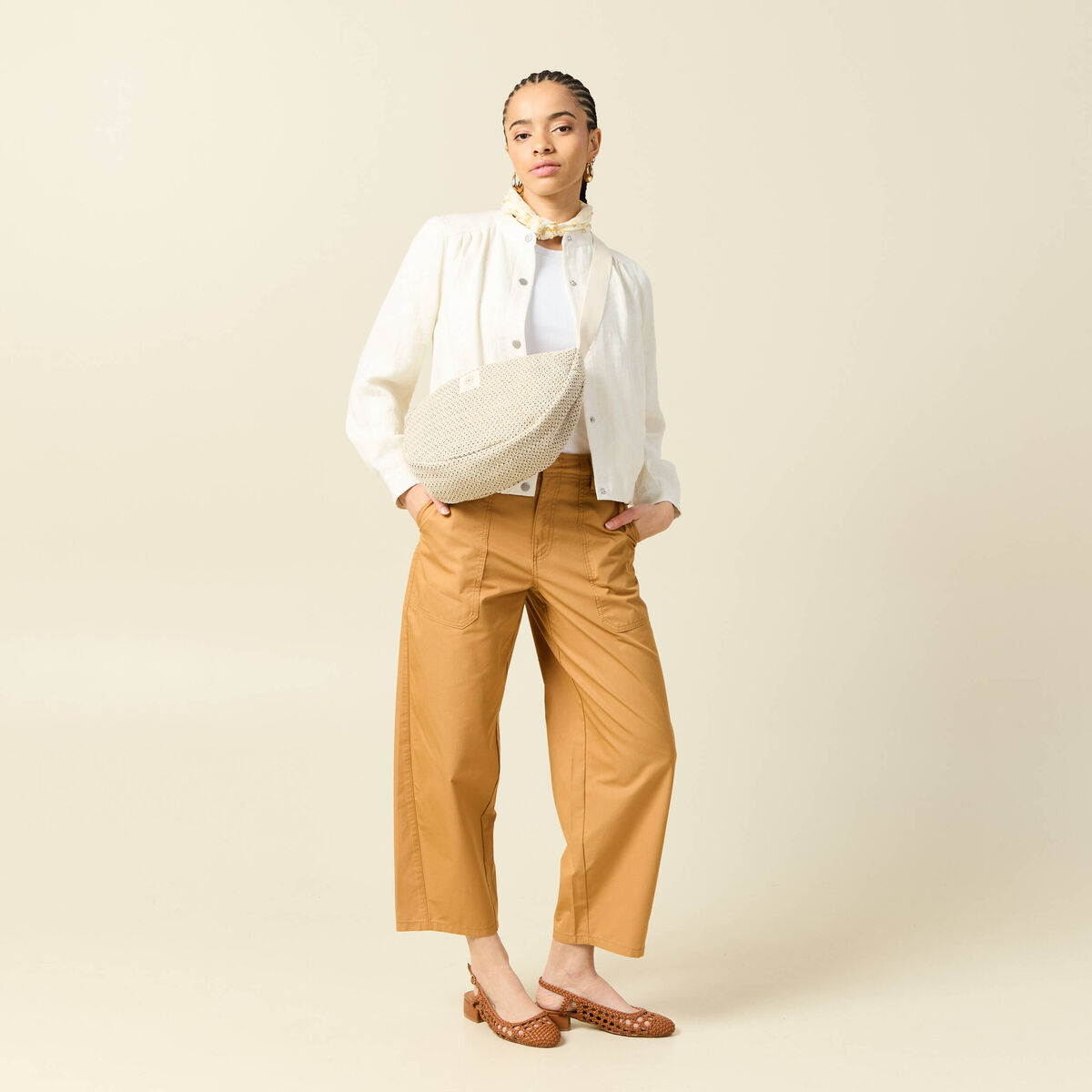Pantalon barrel cargo taille standard jaune moutarde femme