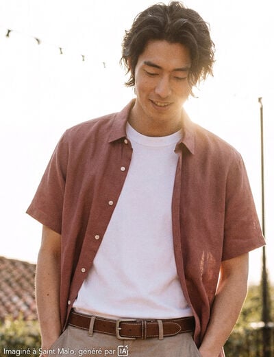 Chemise manches courtes vieux rose homme
