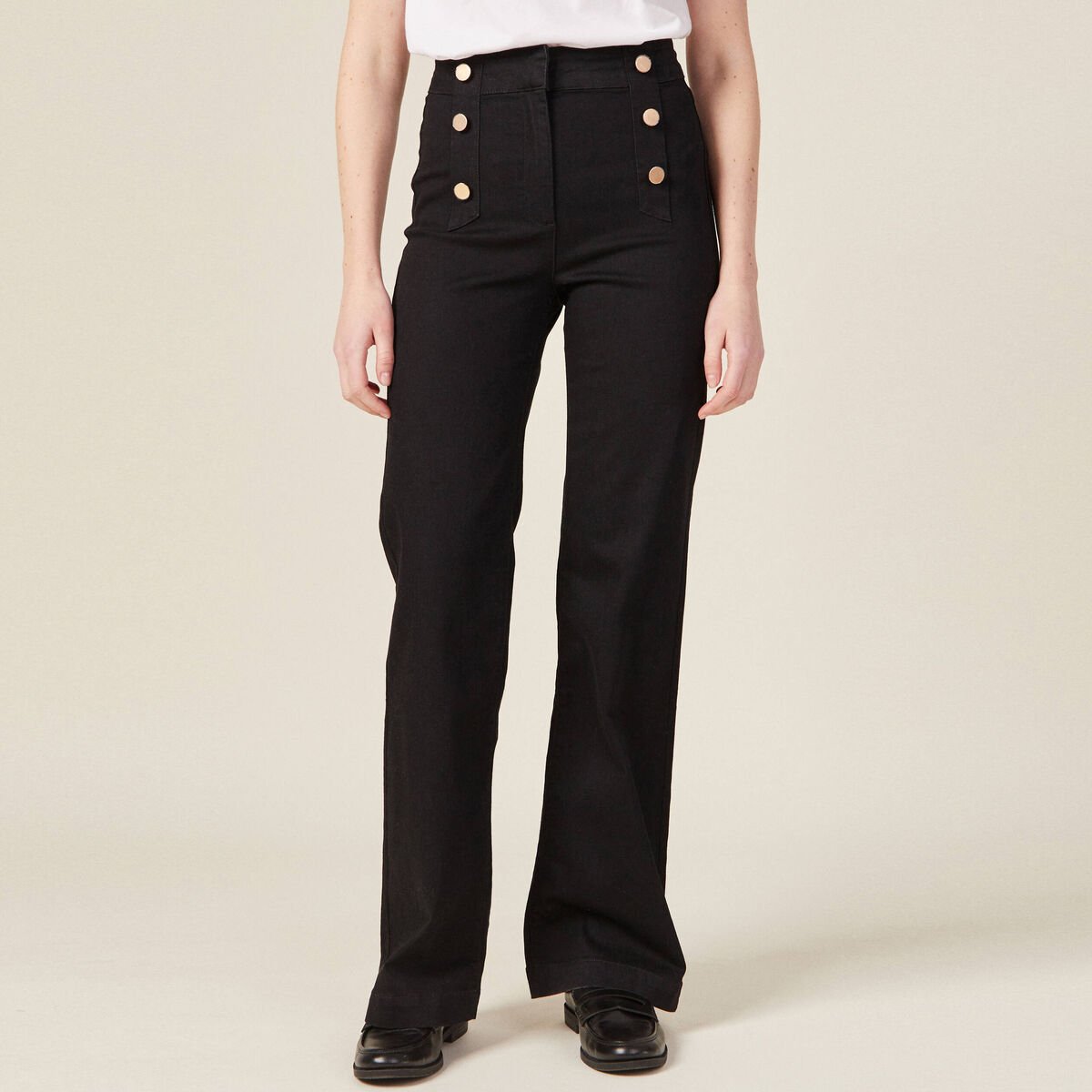 Jeans flare à pont denim noir femme