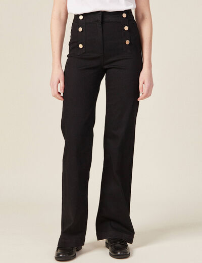 Jeans flare à pont denim noir femme