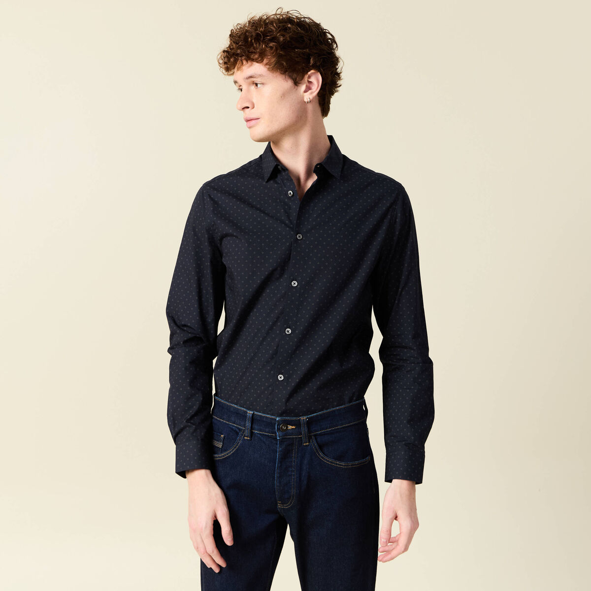 Chemise en coton manches longues bleu homme