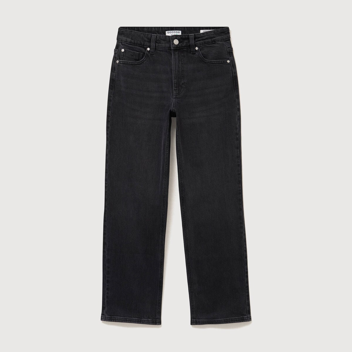 Jeans straight 7/8&egrave;me taille haute denim noir femme