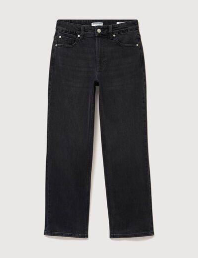 Jeans straight 7/8&egrave;me taille haute denim noir femme