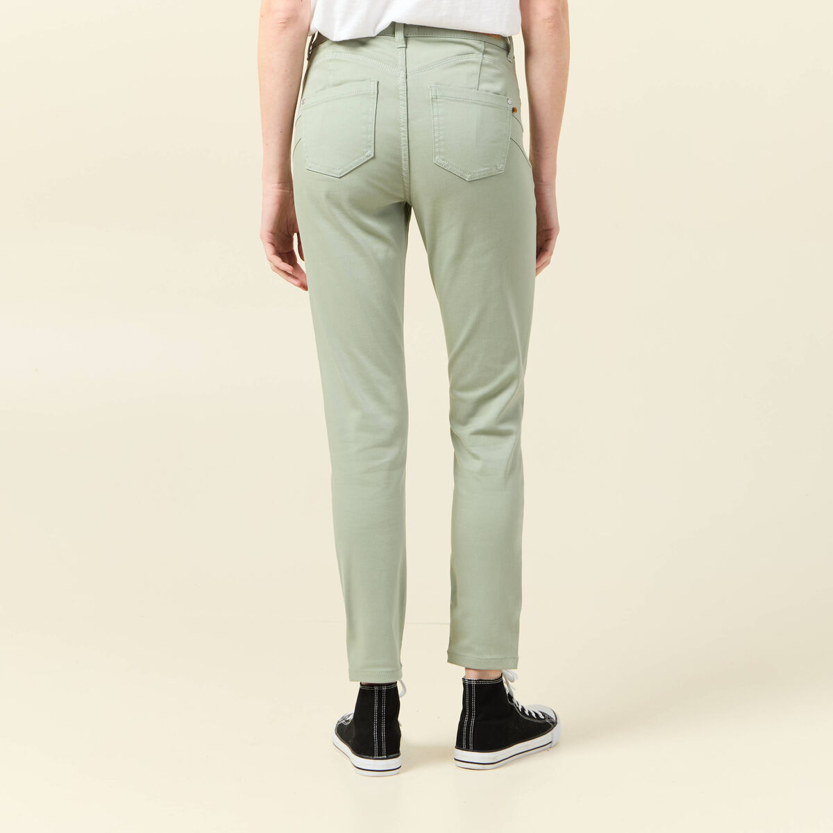 Pantalon skinny push-up 7/8ème vert olive femme