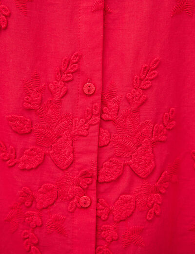 Chemise en coton manches longues rouge fonc&eacute; femme