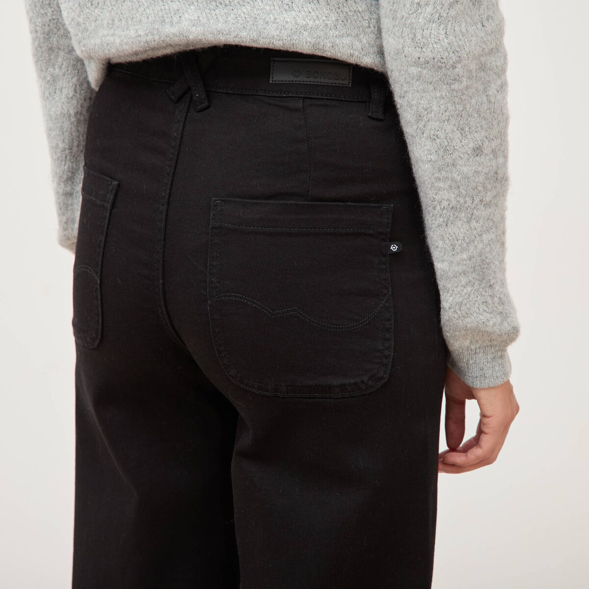 Jeans large taille haute denim noir femme