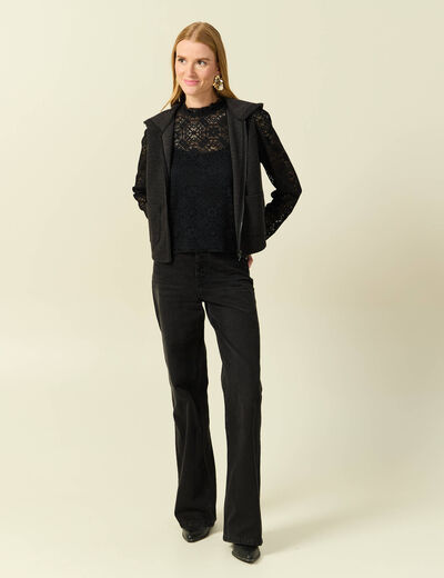 T-shirt droit court manches longues noir femme