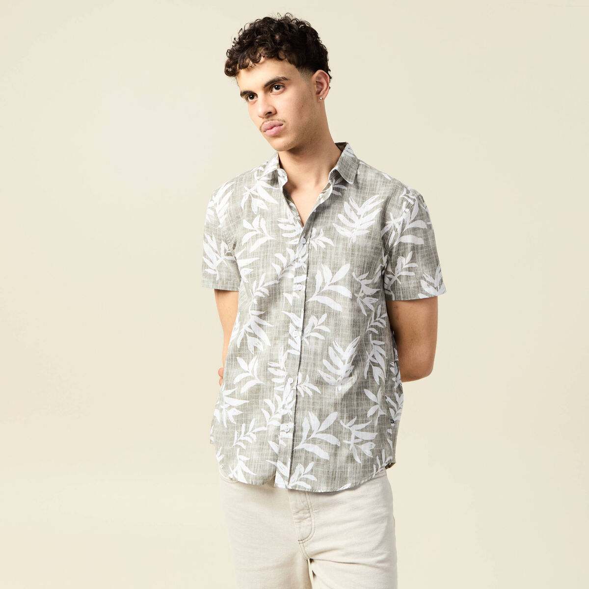 Chemise manches courtes vert kaki homme