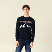 Pull col rond manches longues en coton bleu fonc&eacute; homme