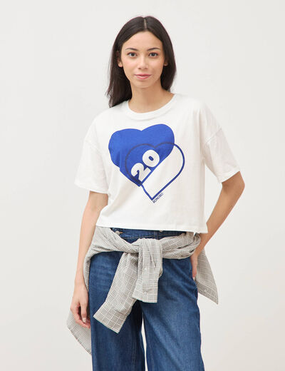 T-shirt droit cropped manches coude ecru femme