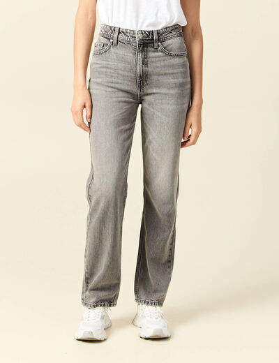 Jeans straight taille haute 7/8&egrave;me denim gris clair femme