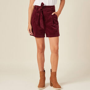 Short paperbag velours prune femme
