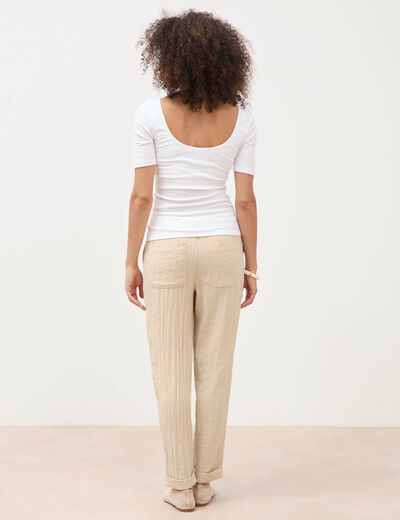 T-shirt ajust&eacute; d&eacute;collet&eacute; manches courtes blanc femme