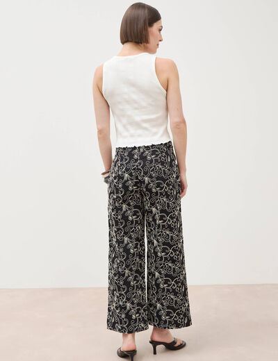 Pantalon loose en coton doubl&eacute; noir femme